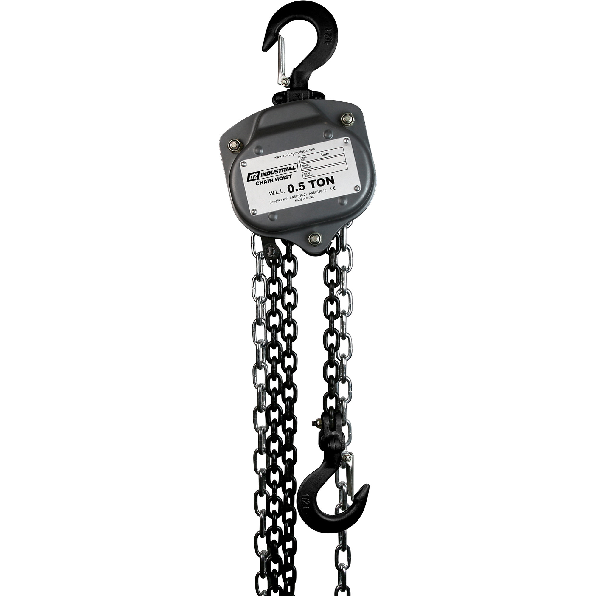 OZ Lifting Products Industrial Series Manual Chain Hoist, 1/2-Ton Capacity, 30ft. Lift, Model# OZIND005-30CH